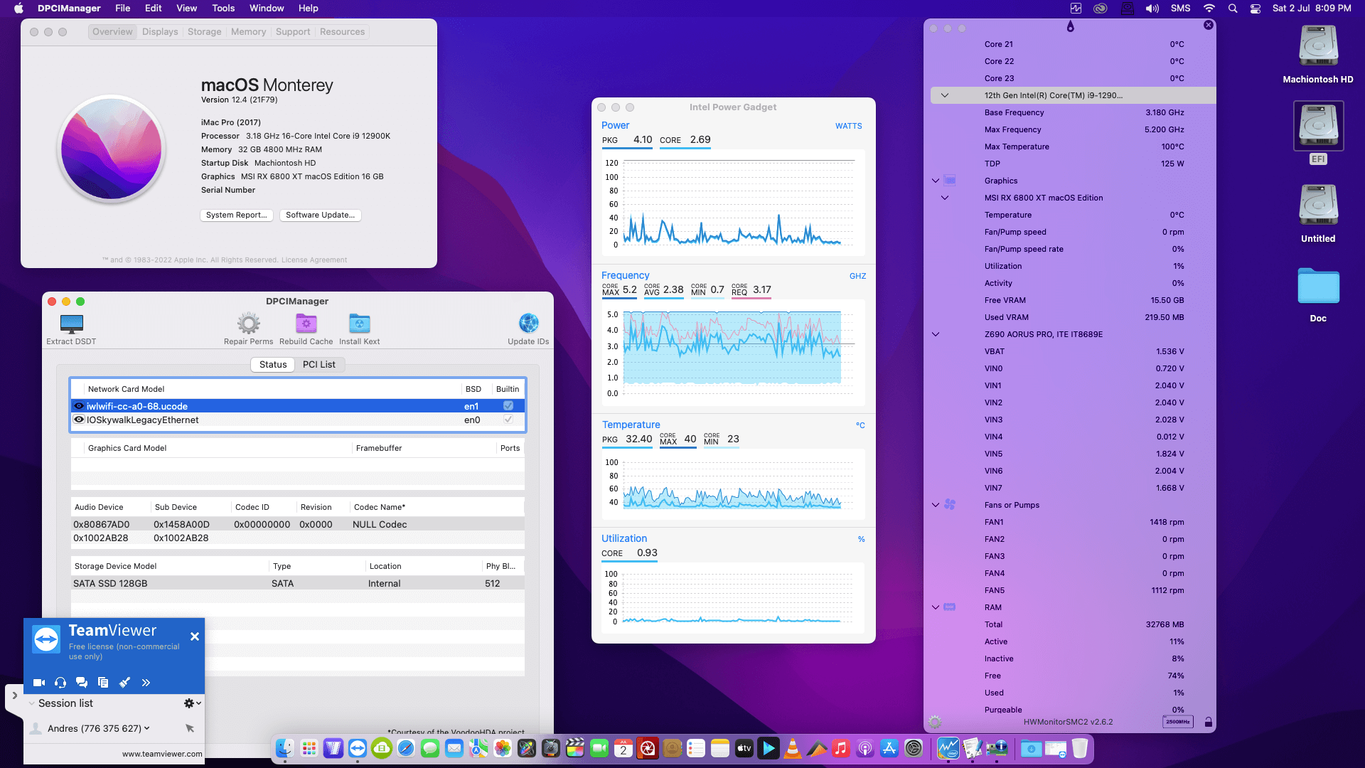 Success Hackintosh macOS Monterey 12.4 Build 21F79 in Gigabyte Z690 Aorus Pro + Intel Core i9 12900K + MSI RX 6800 XT